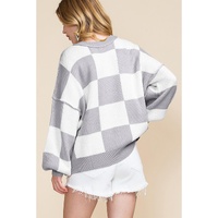 Gray Checkered Bishop Sleeve Sweater - L thumbnail