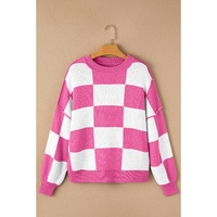 Rose Checkered Bishop Sleeve Sweater - M thumbnail