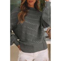Gray Mock Neck Lantern Sleeve Cable Knit Sweater - XL thumbnail