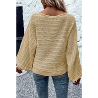 Apricot Lantern Sleeve Eyelets Textured Knit Sweater - S thumbnail