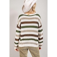 Stripe Crochet Hollow out Knit Sweater - S thumbnail