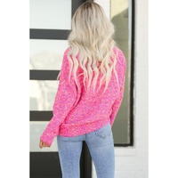 Dark Pink Colorful Spots Knitted V Neck Casual Sweater - S thumbnail