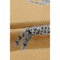 Camel Fuzzy Cheetah Accent Round Neck Sweater - L thumbnail