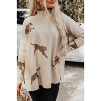 Parchment Lively Cheetah Print High Neck Split Hem Sweater - L thumbnail