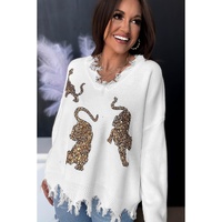 White Frayed Sequin Tiger Sweater - L thumbnail