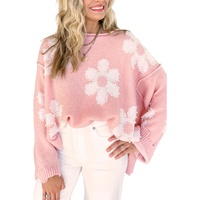 Multicolour Pearl Beaded Floral Drop Shoulder Sweater - L thumbnail
