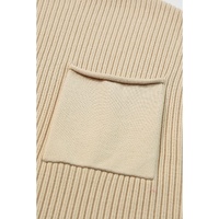 Oatmeal Patch Pocket Ribbed Knit Short Sleeve Sweater - L thumbnail