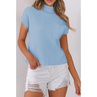 Beau Blue Patch Pocket Ribbed Knit Short Sleeve Sweater - XL thumbnail