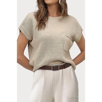 Pale Khaki Patch Pocket Short Sleeve Sweater - XL thumbnail