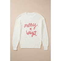 White Striped Merry Bright Letter Christmas Sweater - S thumbnail