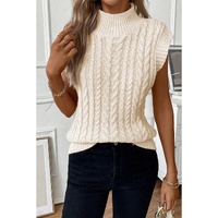 Oatmeal Cable Knit High Neck Sweater Vest - L thumbnail
