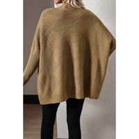 Camel Checkered Textured Batwing Sleeve Sweater - L thumbnail