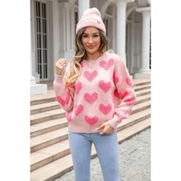 Light Pink Valentine’s Day Heart Jacquard Knit Sweater - L thumbnail