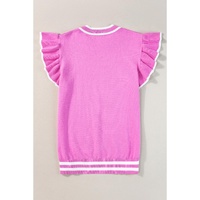 Bonbon Edge Piping Ruffled Sleeve Round Neck Knit Top - L thumbnail