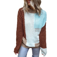 Khaki Mix Textured Knit Colorblock Patchwork Sweater - L thumbnail