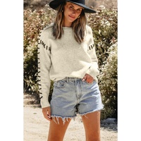 White Contrast Stitch Detail Ribbed Trim Sweater - L thumbnail