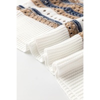 Multicolour Striped Hollow Out Half Sleeve Knitted Sweater - S thumbnail