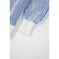 Dark Blue Striped Textured Knit Contrast Edge Loose Sweater - 3XL thumbnail