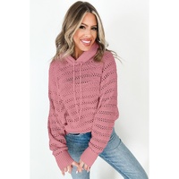 Peach Blossom Pointelle Knit Raglan Sleeve Hooded Sweater - L thumbnail
