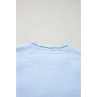 Beau Blue Flower Detail Knitted Notched Neck Sweater - S thumbnail