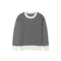 Black Contrast Edge Crew Neck Drop Shoulder Sweater - L thumbnail
