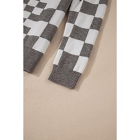 Gray Checkered Print Drop Shoulder Round Neck Sweater - L thumbnail