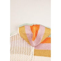Beige Oversized Colorblock V Neck Hooded Sweater - L thumbnail