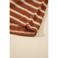 Brown Stripe Drop Shoulder Casual Sweater - L thumbnail