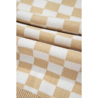 Apricot Checkered Buttons Collar V Neck Drop Shoulder Sweater - L thumbnail