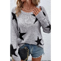 Gray Star Pattern Drop Shoulder Sweater - L thumbnail