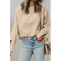 Parchment Solid Textured Knit Split Cuff Drop Shoulder Loose Sweater - 2XL thumbnail