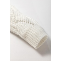 Beige Hollow Out Knit V Neck Drop Shoulder Sweater - L thumbnail