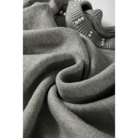 Light Grey Pearled Drop Shoulder Round Neck Sweater - L thumbnail