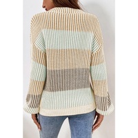 Brown Colorblock Textured Knit Bubble Sleeve Sweater - L thumbnail