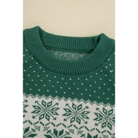 Green Christmas Snowflake Dotted Print Round Neck Sweater - M thumbnail