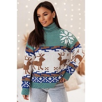 Canton Christmas Reindeer Snowflake Colorblock Turtleneck Sweater - L thumbnail