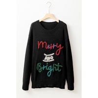 Black Tinsel Merry and Bright Graphic Christmas Sweater - L thumbnail