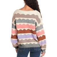 Gray Wave Striped Balloon Sleeve Drop Shoulder Sweater - L thumbnail