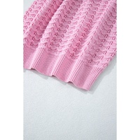 Pink Crochet Knit Drop Shoulder Sweater - L thumbnail