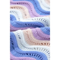 Purple Stripe Wavy Pointelle Knit Drop Shoulder Sweater - M thumbnail