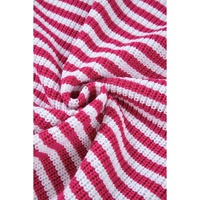 Pink Stripe Zip up Collar Drop Shoulder Sweater - L thumbnail