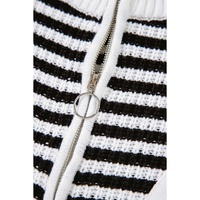 Black Stripe Zip up Collar Drop Shoulder Sweater - S thumbnail