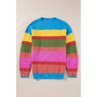 Light Blue Colorblock Mixed Textured Drop Shoulder Sweater - M thumbnail