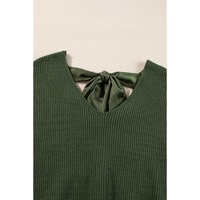 Jungle Green Lantern Sleeve V Neck Knot Back Sweater - XL thumbnail