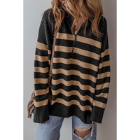 Black Stripe Collared Quarter Zipper Oversized Sweater - L thumbnail