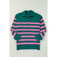 Green Collared Quarter Zipper Oversized Sweater - 3XL thumbnail