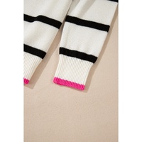 White Stripe Color Contrast Drop Shoulder Crew Neck Sweater - S thumbnail