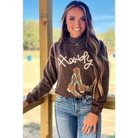 Coffee Western Howdy Boot Graphic High Neck Sweater - L thumbnail