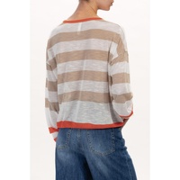 Apricot Colorblock Striped Round Neck Drop Shoulder Sweater - L thumbnail