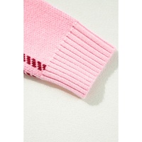 Pink Plaid Pattern Knitted Drop Shoulder Sweater - XL thumbnail